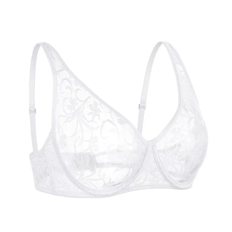Bras For Women Plus Size Lace Mesh BH Tops Underwire Embroidery See Through Sexy Underwear Lingerie Brassiere A B C D DD Cup