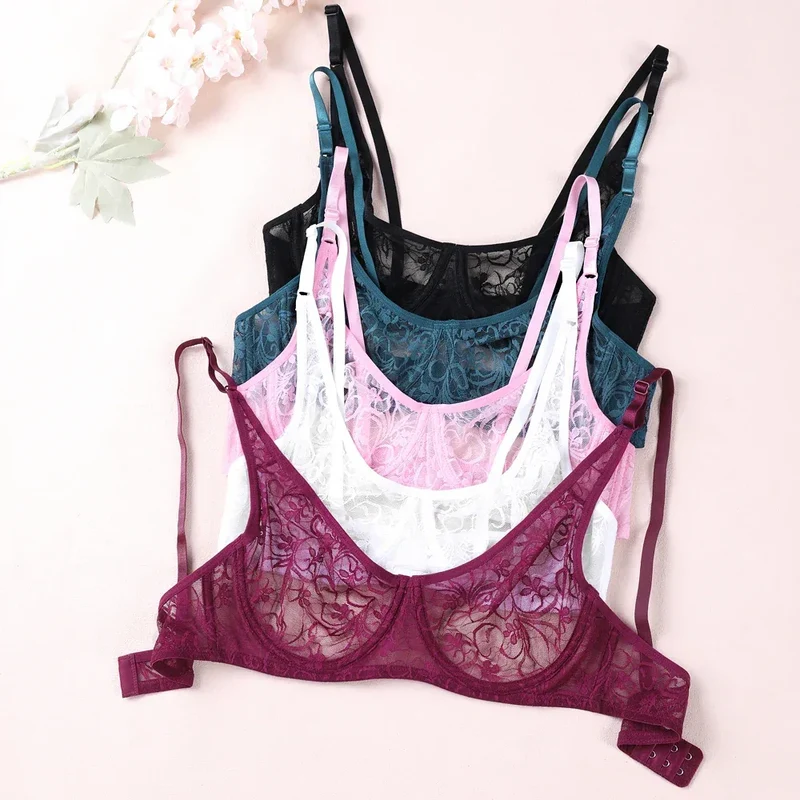 Bras For Womens Black Lace Sheer Bralette Bra Underwired Underwear Floral Homosexual Sexy Lingerie Brassiere A B C D DD Cup