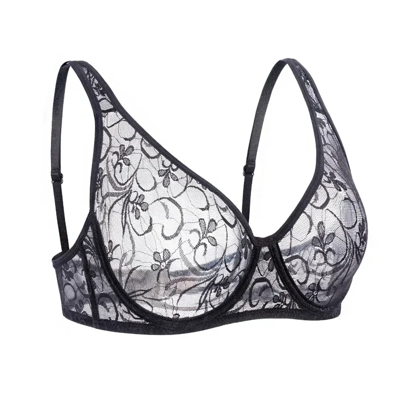 Bras For Womens Black Lace Sheer Bralette Bra Underwired Underwear Floral Homosexual Sexy Lingerie Brassiere A B C D DD Cup