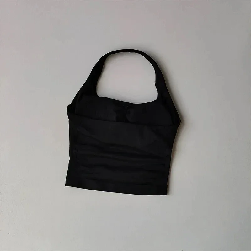 Seamless Halter Neck Yoga Tank Tops for Women Built-in Bra Padded Gym Top Sleeveless Shirt Fitted Backless Workout Clothes