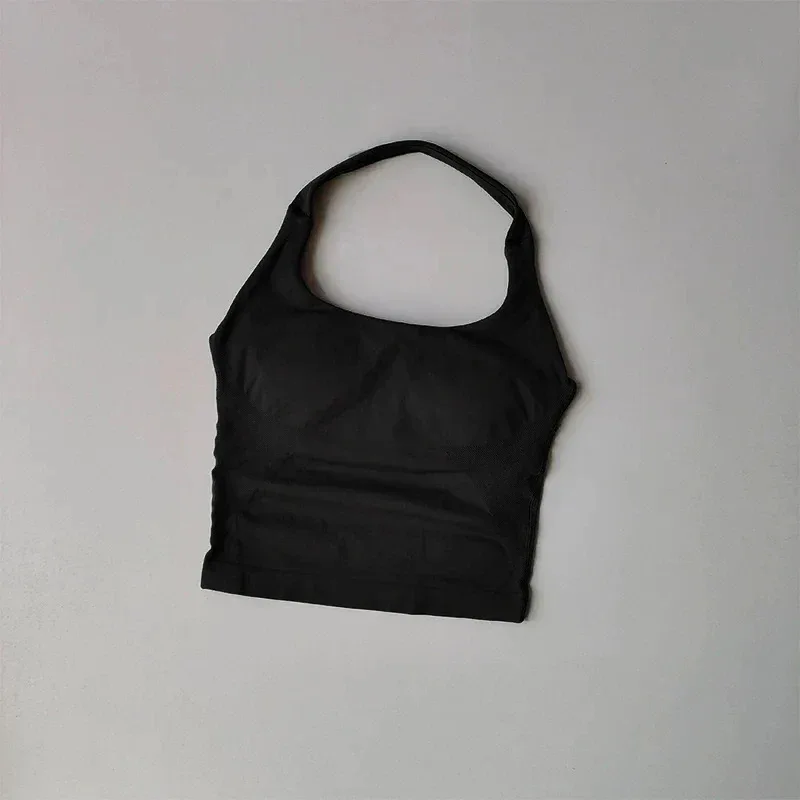 Seamless Halter Neck Yoga Tank Tops for Women Built-in Bra Padded Gym Top Sleeveless Shirt Fitted Backless Workout Clothes