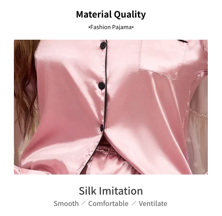 Women's Pajama Set Sleepwear Suit Loungewear Pj Set Satin Long Sleeve Tops With Pants 2 Pieces Pjs Pajamas for Women Pyjama