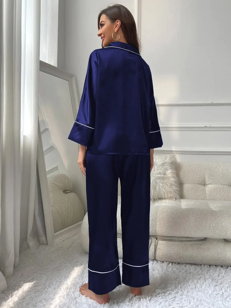 Women's Pajama Set Sleepwear Suit Loungewear Pj Set Satin Long Sleeve Tops With Pants 2 Pieces Pjs Pajamas for Women Pyjama