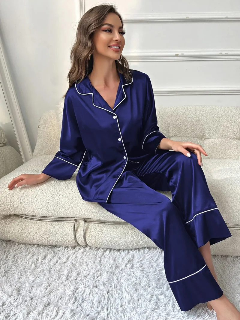 Women's Pajama Set Sleepwear Suit Loungewear Pj Set Satin Long Sleeve Tops With Pants 2 Pieces Pjs Pajamas for Women Pyjama