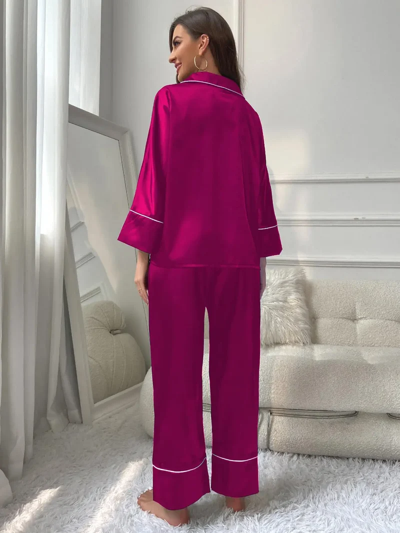 Women's Pajama Set Sleepwear Suit Loungewear Pj Set Satin Long Sleeve Tops With Pants 2 Pieces Pjs Pajamas for Women Pyjama