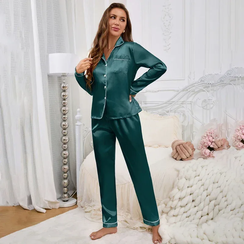 Women's Pajama Set Sleepwear Suit Loungewear Pj Set Satin Long Sleeve Tops With Pants 2 Pieces Pjs Pajamas for Women Pyjama