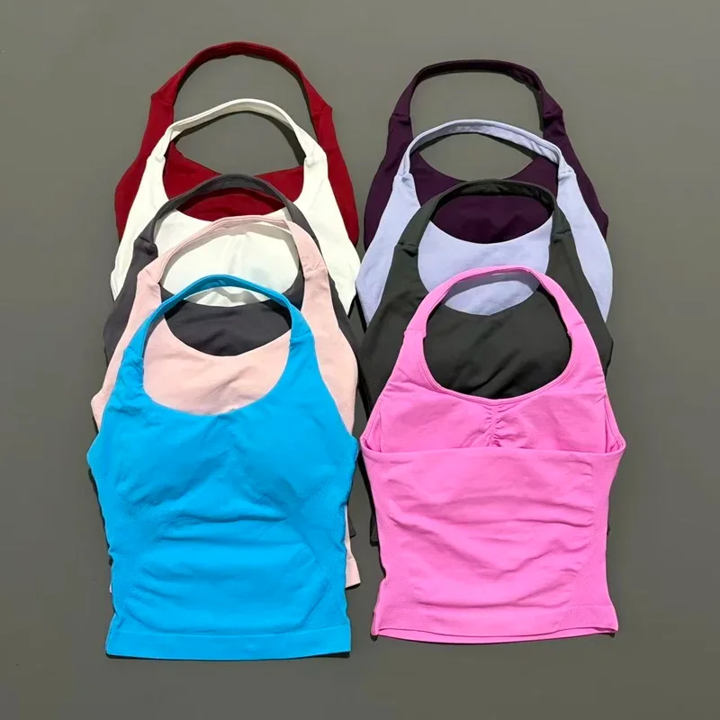 HISTELLO Halter Top Gym Vest Woman Backless Tank Tops Push Up Sport Bras Running Vest Workout Tops Activewear Yoga Clothing