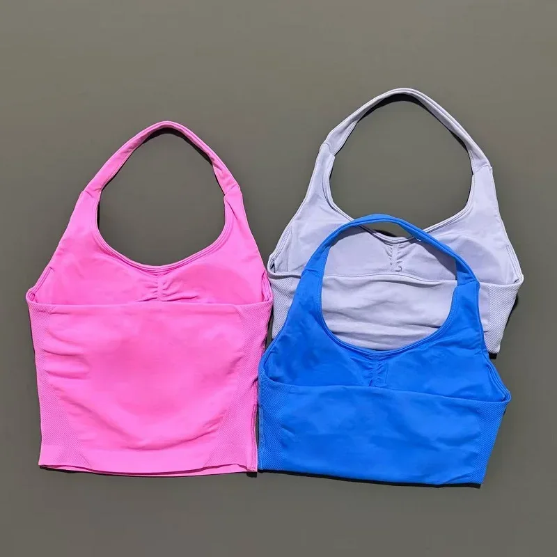 HISTELLO Halter Top Gym Vest Woman Backless Tank Tops Push Up Sport Bras Running Vest Workout Tops Activewear Yoga Clothing