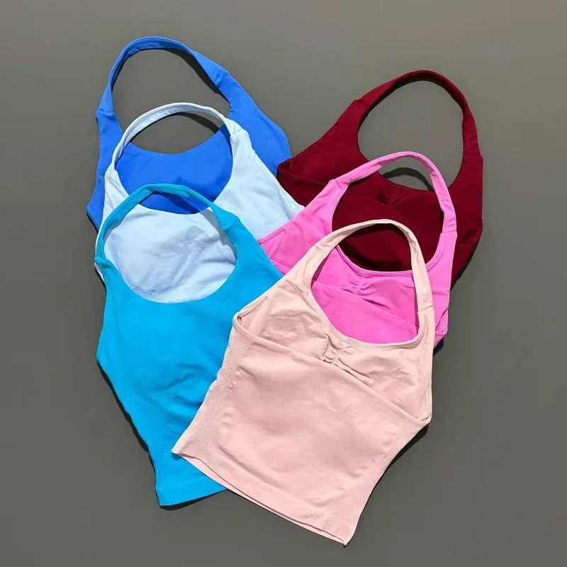 HISTELLO Halter Top Gym Vest Woman Backless Tank Tops Push Up Sport Bras Running Vest Workout Tops Activewear Yoga Clothing