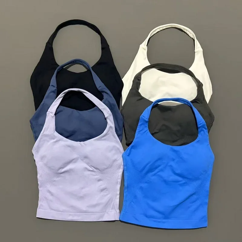 HISTELLO Halter Top Gym Vest Woman Backless Tank Tops Push Up Sport Bras Running Vest Workout Tops Activewear Yoga Clothing