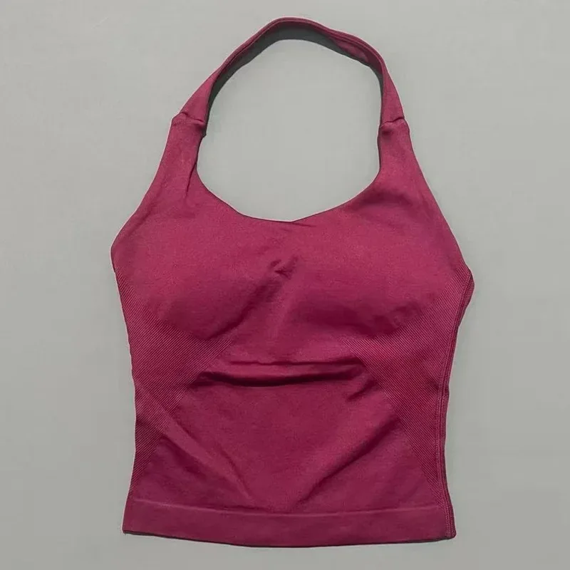 HISTELLO Halter Top Gym Vest Woman Backless Tank Tops Push Up Sport Bras Running Vest Workout Tops Activewear Yoga Clothing