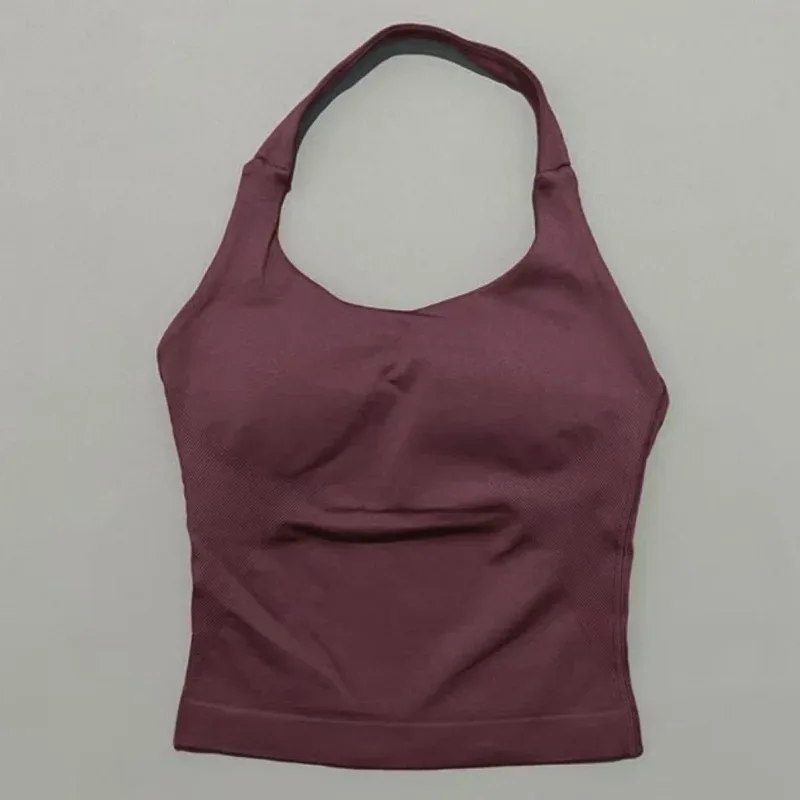 HISTELLO Halter Top Gym Vest Woman Backless Tank Tops Push Up Sport Bras Running Vest Workout Tops Activewear Yoga Clothing