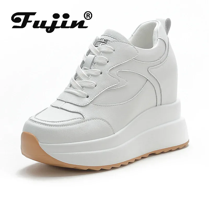 Fujin 10cm 4 inch Platform Wedge Sneakers Chunky Shoes Genuine Leather for Women Summer Shoes Autumn Walking Sneakers Fashion