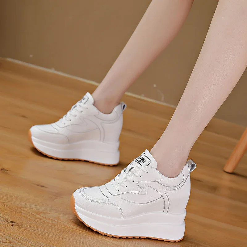 Fujin 10cm 4 inch Platform Wedge Sneakers Chunky Shoes Genuine Leather for Women Summer Shoes Autumn Walking Sneakers Fashion