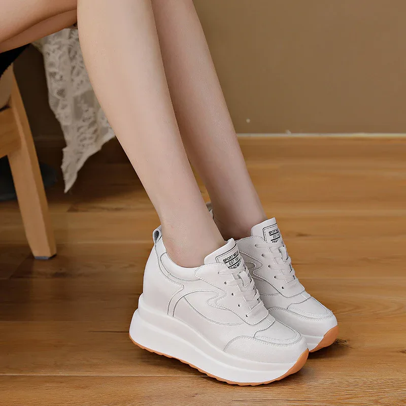 Fujin 10cm 4 inch Platform Wedge Sneakers Chunky Shoes Genuine Leather for Women Summer Shoes Autumn Walking Sneakers Fashion