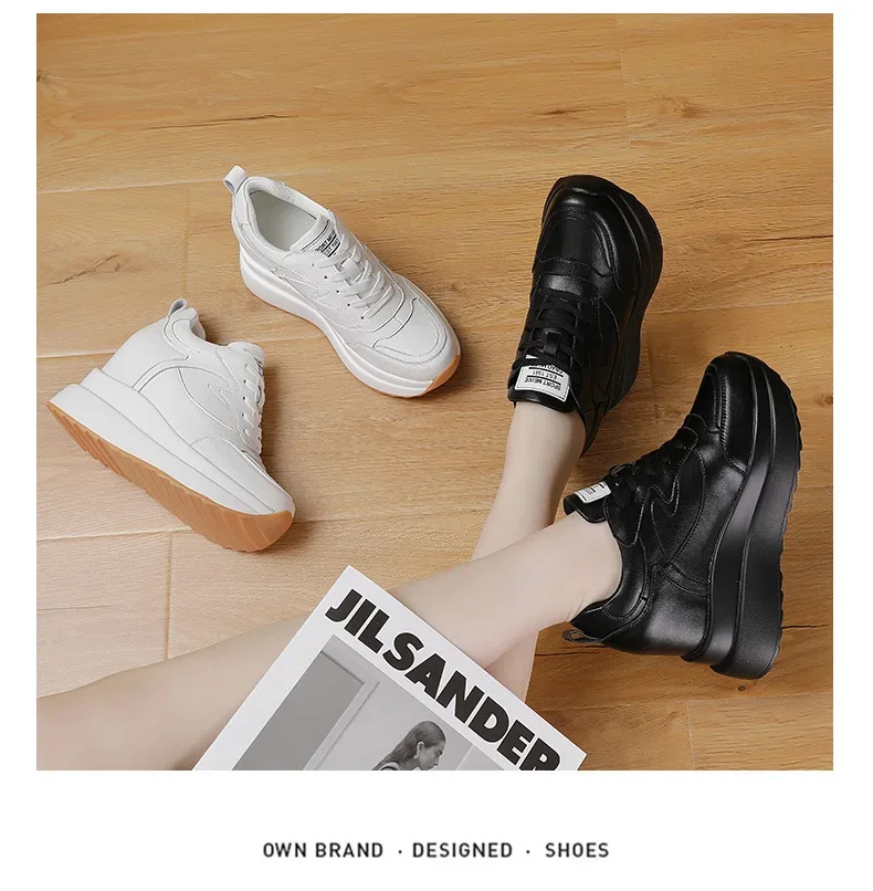 Fujin 10cm 4 inch Platform Wedge Sneakers Chunky Shoes Genuine Leather for Women Summer Shoes Autumn Walking Sneakers Fashion