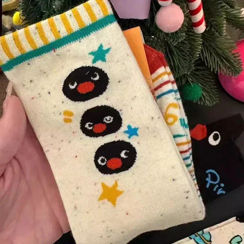 1/2Pairs Autumn and Winter Season Trendy Cartoon Cute Original Versatile Animal Colorful Pattern Simple Penguin Middle Socks
