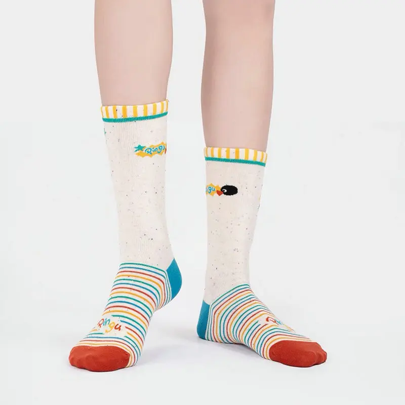 1/2Pairs Autumn and Winter Season Trendy Cartoon Cute Original Versatile Animal Colorful Pattern Simple Penguin Middle Socks