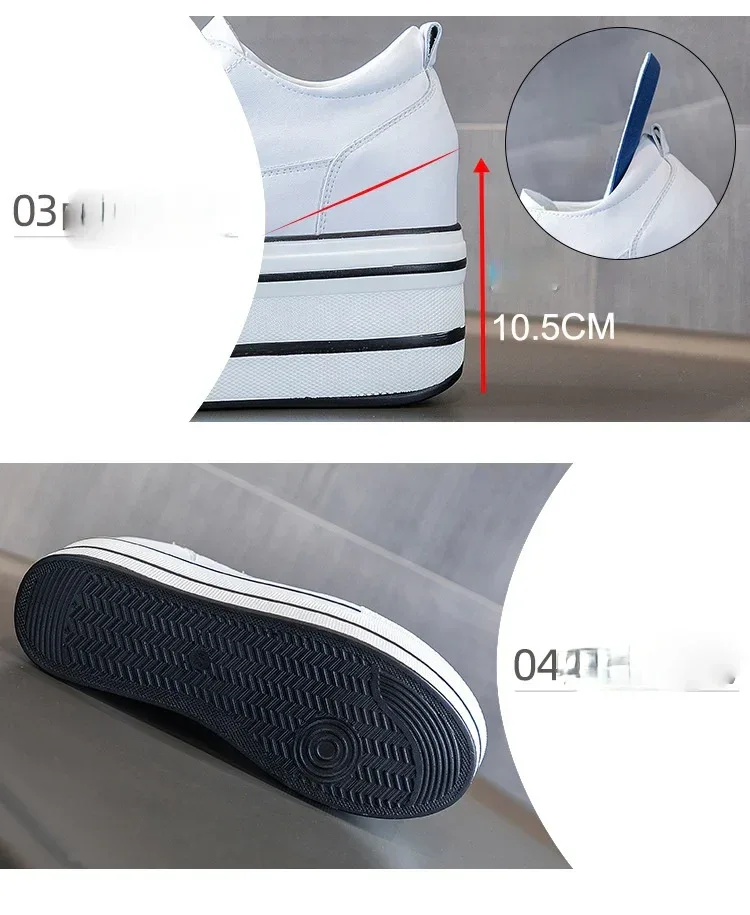 Fujin 10.5cm High Thick Heel Platform Flats Women Casual Shoes Genuine Leather Soft Quality Casual Shoe Sneakers White Black