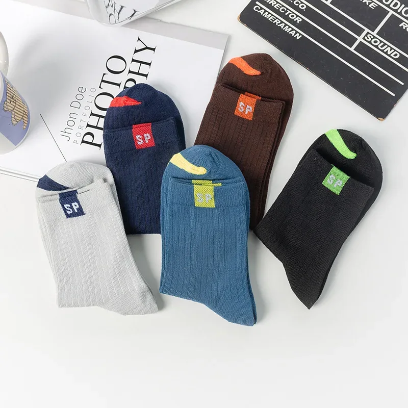 1 Pairs Mens Letters SP Middle Tube Socks Spring and Summer Shallow Low Top Sport Short Socks Trend in Tube Socks Calcetines
