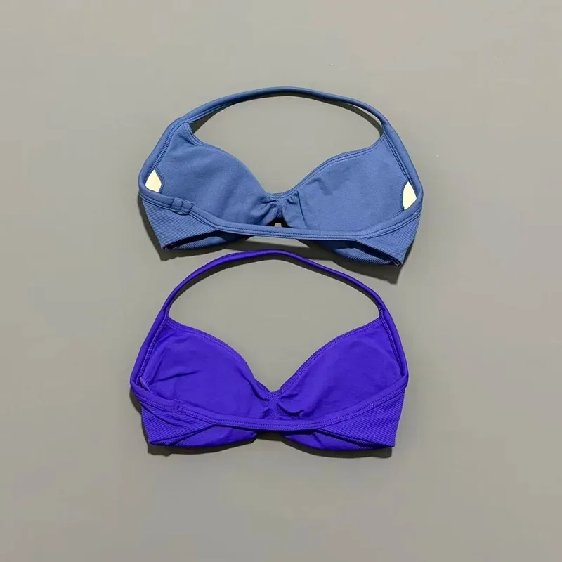 HISTELLO Strappy Bra Gym Top Women High Support Thin Strap Halter Sports Seamless Bras Scrunch Push-up Workout Yoga Tank Tops