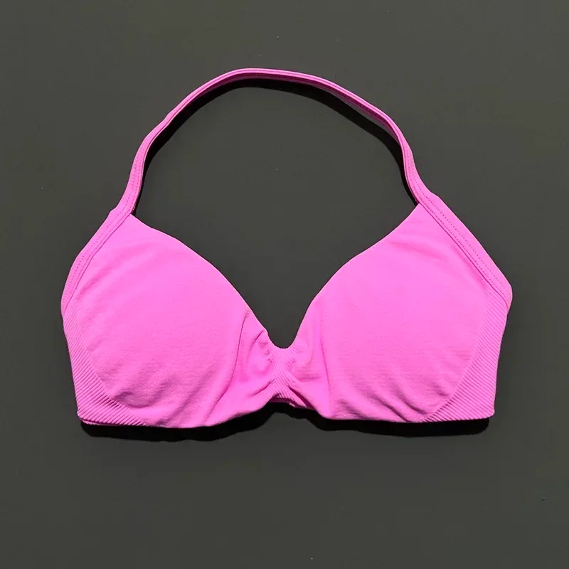 HISTELLO Strappy Bra Gym Top Women High Support Thin Strap Halter Sports Seamless Bras Scrunch Push-up Workout Yoga Tank Tops