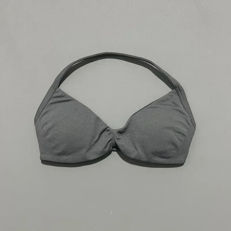 HISTELLO Strappy Bra Gym Top Women High Support Thin Strap Halter Sports Seamless Bras Scrunch Push-up Workout Yoga Tank Tops