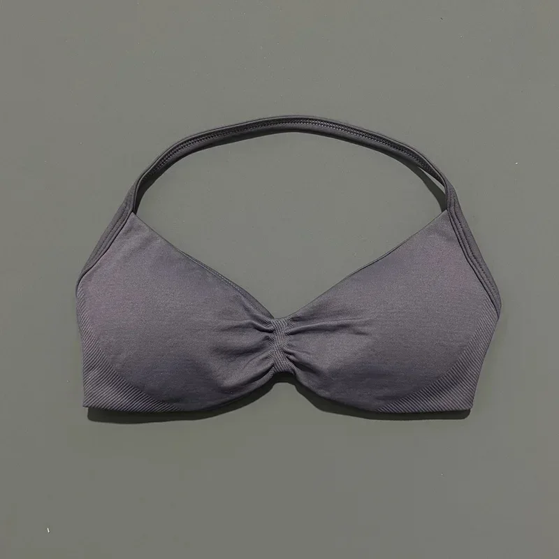HISTELLO Strappy Bra Gym Top Women High Support Thin Strap Halter Sports Seamless Bras Scrunch Push-up Workout Yoga Tank Tops