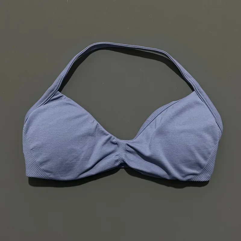 HISTELLO Strappy Bra Gym Top Women High Support Thin Strap Halter Sports Seamless Bras Scrunch Push-up Workout Yoga Tank Tops
