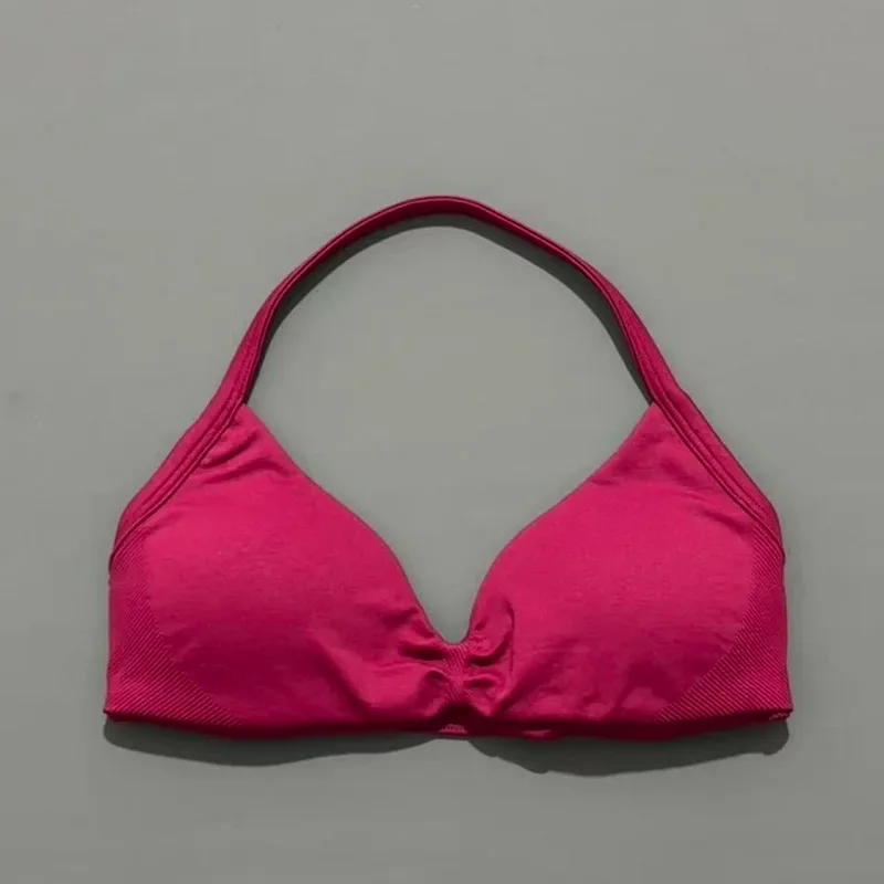 HISTELLO Strappy Bra Gym Top Women High Support Thin Strap Halter Sports Seamless Bras Scrunch Push-up Workout Yoga Tank Tops