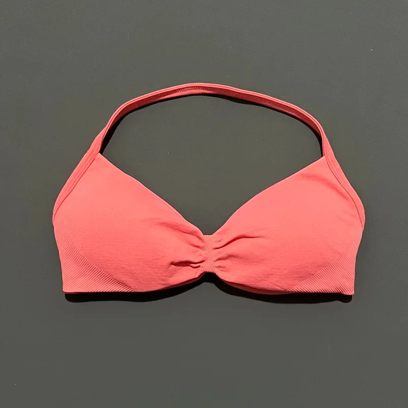 HISTELLO Strappy Bra Gym Top Women High Support Thin Strap Halter Sports Seamless Bras Scrunch Push-up Workout Yoga Tank Tops