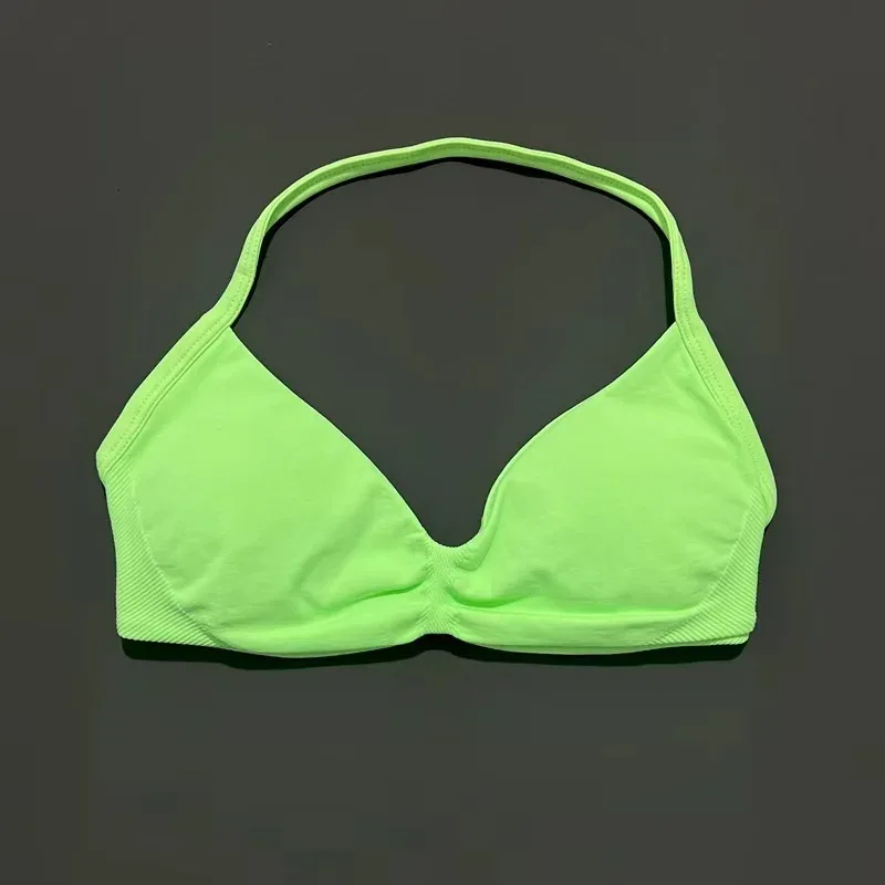 HISTELLO Strappy Bra Gym Top Women High Support Thin Strap Halter Sports Seamless Bras Scrunch Push-up Workout Yoga Tank Tops