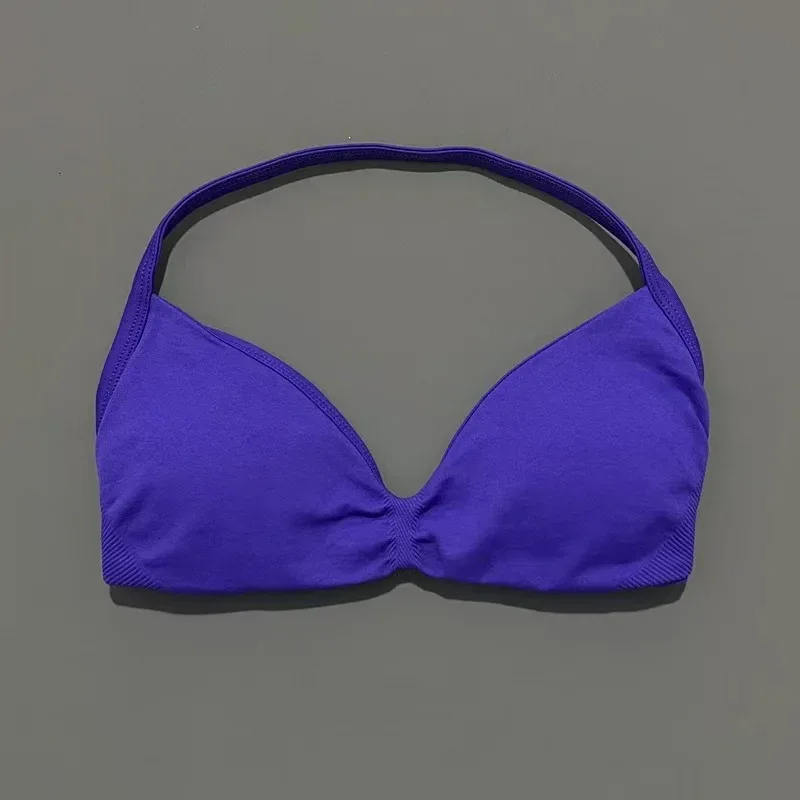 HISTELLO Strappy Bra Gym Top Women High Support Thin Strap Halter Sports Seamless Bras Scrunch Push-up Workout Yoga Tank Tops