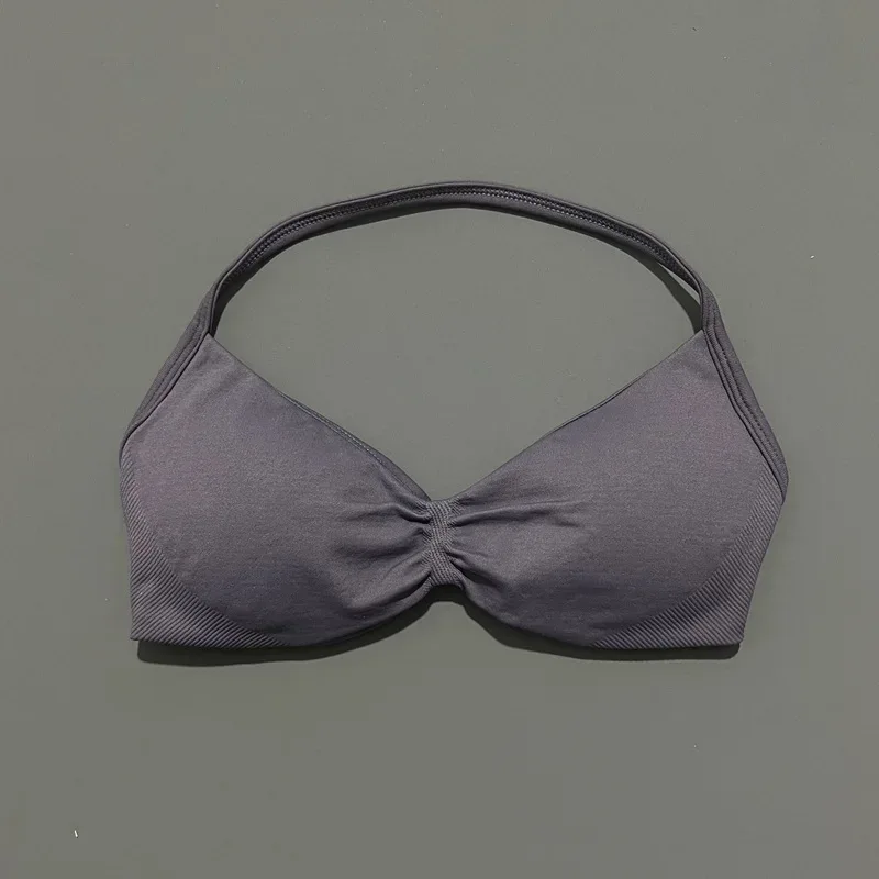 HISTELLO Strappy Bra Gym Top Women High Support Thin Strap Halter Sports Seamless Bras Scrunch Push-up Workout Yoga Tank Tops