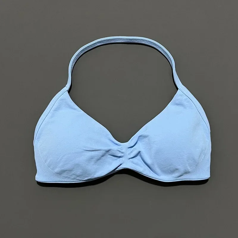 HISTELLO Strappy Bra Gym Top Women High Support Thin Strap Halter Sports Seamless Bras Scrunch Push-up Workout Yoga Tank Tops