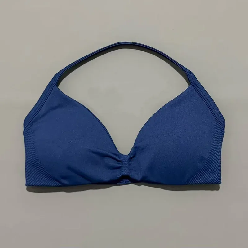 HISTELLO Strappy Bra Gym Top Women High Support Thin Strap Halter Sports Seamless Bras Scrunch Push-up Workout Yoga Tank Tops