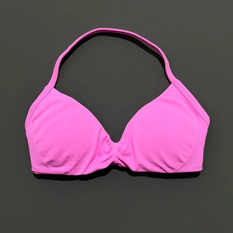 HISTELLO Strappy Bra Gym Top Women High Support Thin Strap Halter Sports Seamless Bras Scrunch Push-up Workout Yoga Tank Tops