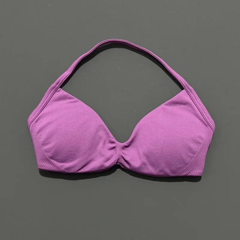 HISTELLO Strappy Bra Gym Top Women High Support Thin Strap Halter Sports Seamless Bras Scrunch Push-up Workout Yoga Tank Tops
