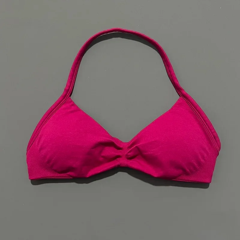 HISTELLO Strappy Bra Gym Top Women High Support Thin Strap Halter Sports Seamless Bras Scrunch Push-up Workout Yoga Tank Tops