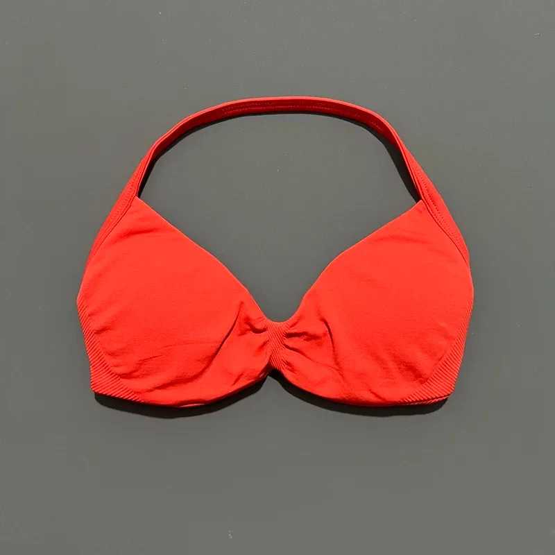 HISTELLO Strappy Bra Gym Top Women High Support Thin Strap Halter Sports Seamless Bras Scrunch Push-up Workout Yoga Tank Tops