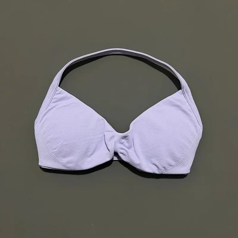 HISTELLO Strappy Bra Gym Top Women High Support Thin Strap Halter Sports Seamless Bras Scrunch Push-up Workout Yoga Tank Tops