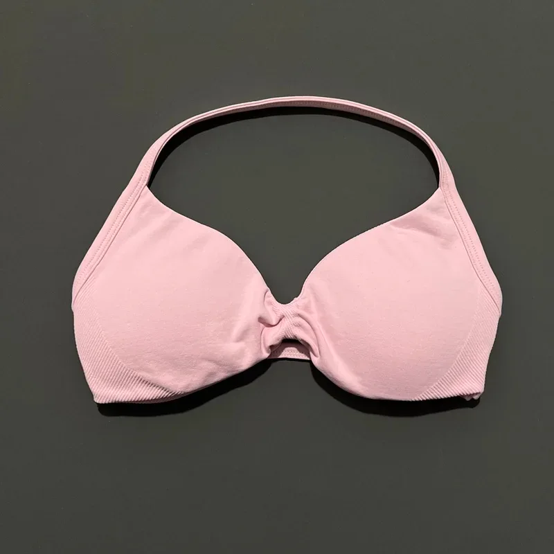 HISTELLO Strappy Bra Gym Top Women High Support Thin Strap Halter Sports Seamless Bras Scrunch Push-up Workout Yoga Tank Tops