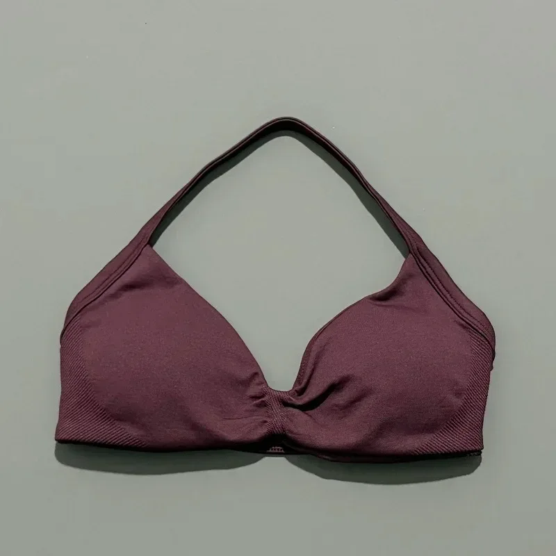 HISTELLO Strappy Bra Gym Top Women High Support Thin Strap Halter Sports Seamless Bras Scrunch Push-up Workout Yoga Tank Tops