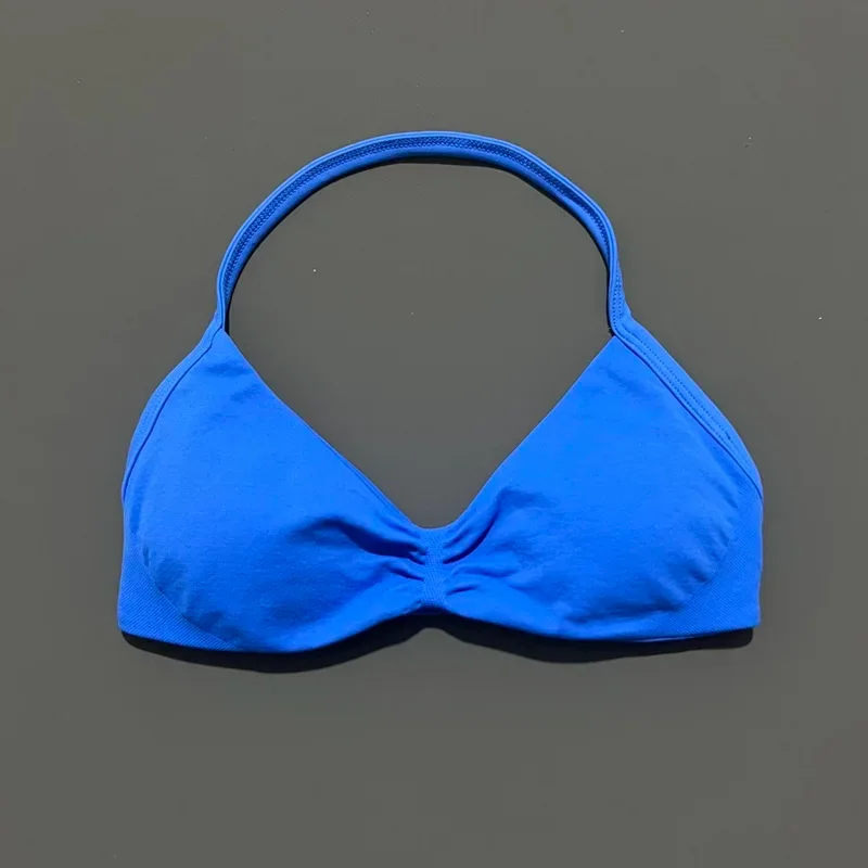 HISTELLO Strappy Bra Gym Top Women High Support Thin Strap Halter Sports Seamless Bras Scrunch Push-up Workout Yoga Tank Tops