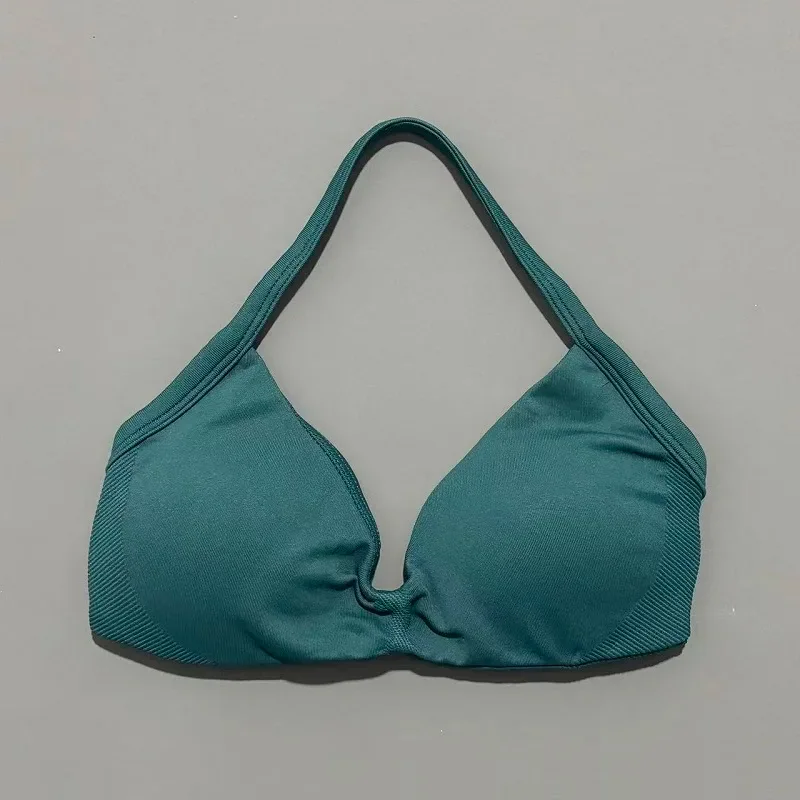 HISTELLO Strappy Bra Gym Top Women High Support Thin Strap Halter Sports Seamless Bras Scrunch Push-up Workout Yoga Tank Tops