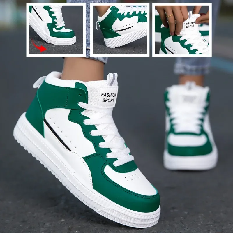 HKDQ Blue High Top Sneakers Unisex Non Slip Platform Men's Skate Shoes Spring Autumn Casual Leather Skateboard Shoes For Women