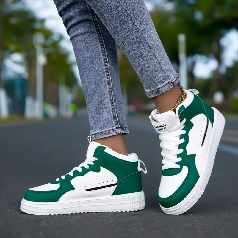 HKDQ Blue High Top Sneakers Unisex Non Slip Platform Men's Skate Shoes Spring Autumn Casual Leather Skateboard Shoes For Women