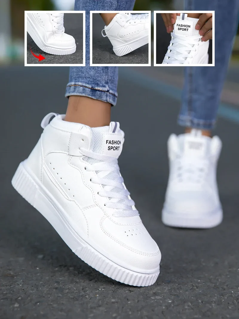 HKDQ Blue High Top Sneakers Unisex Non Slip Platform Men's Skate Shoes Spring Autumn Casual Leather Skateboard Shoes For Women