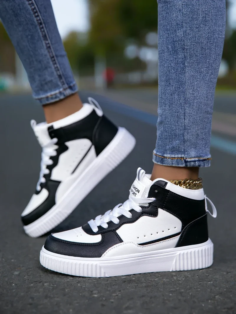 HKDQ Blue High Top Sneakers Unisex Non Slip Platform Men's Skate Shoes Spring Autumn Casual Leather Skateboard Shoes For Women