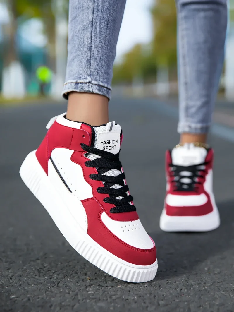 HKDQ Blue High Top Sneakers Unisex Non Slip Platform Men's Skate Shoes Spring Autumn Casual Leather Skateboard Shoes For Women